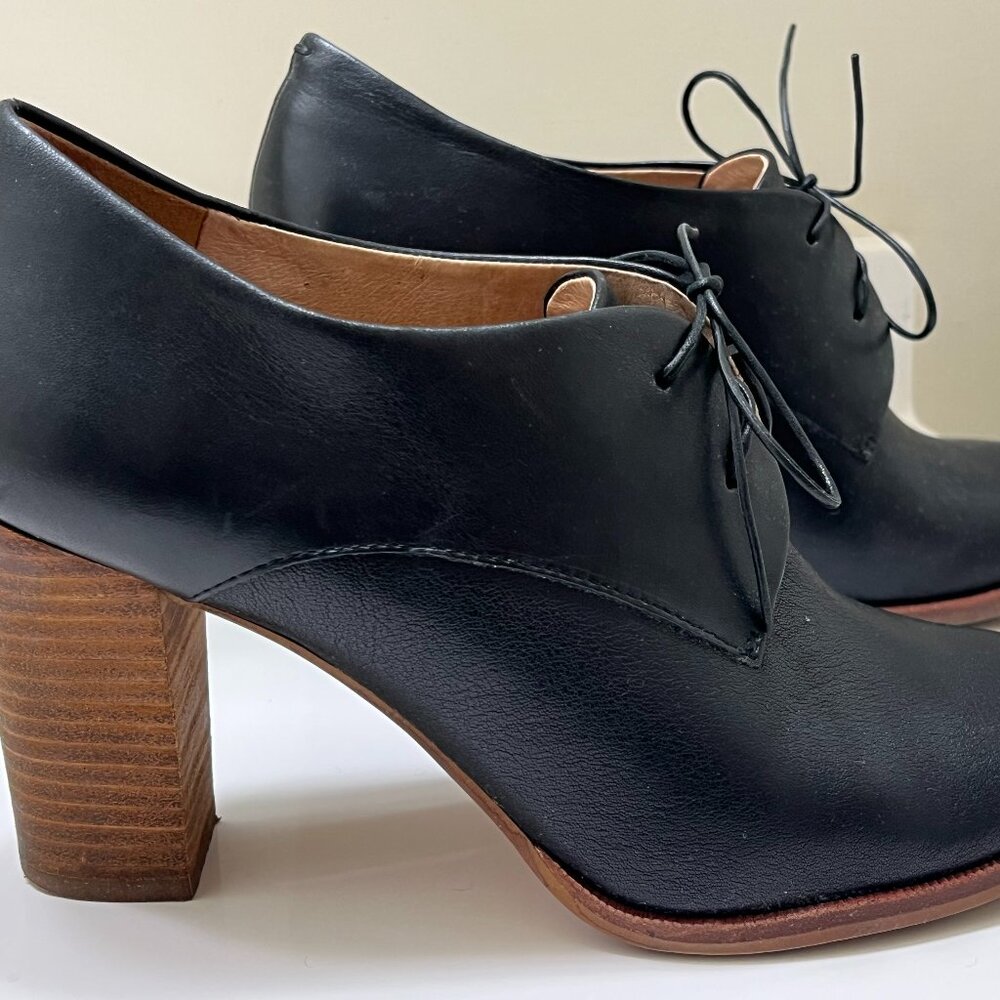 Madewell Black Leather Lace-Up Ankle Booties with Stacked Wood Heel